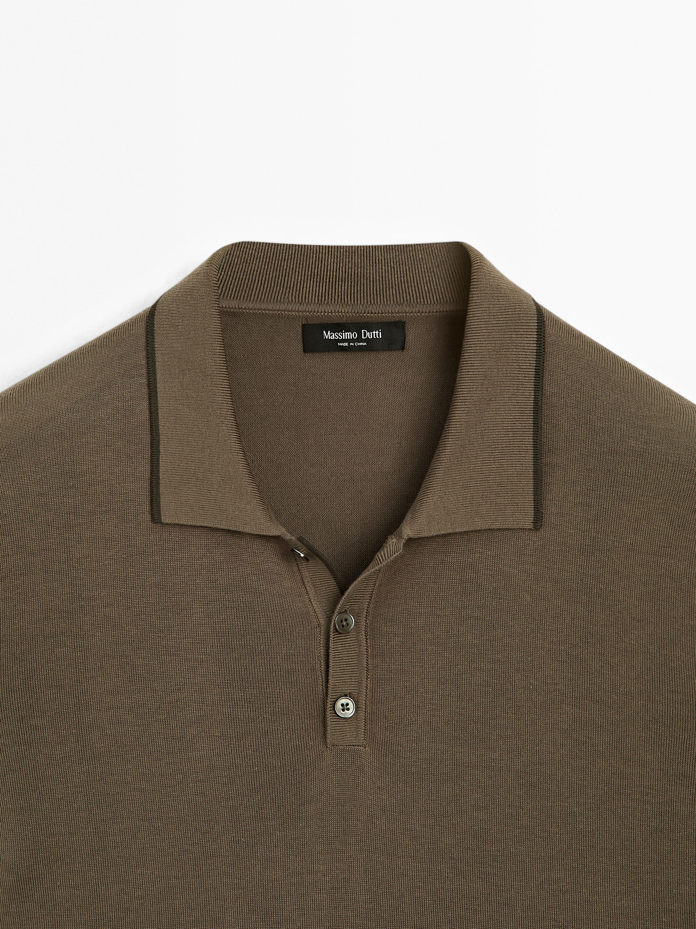 Knit polo shirt with coloured collar detail
